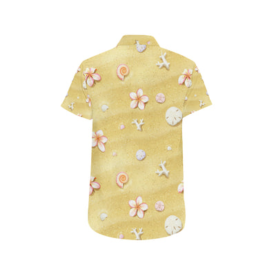 Beach Theme Print Men's Short Sleeve Button Up Shirt