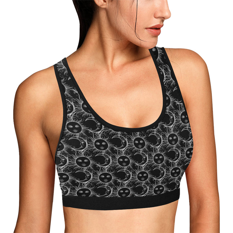 Sun Moon White Design Themed Print Sports Bra