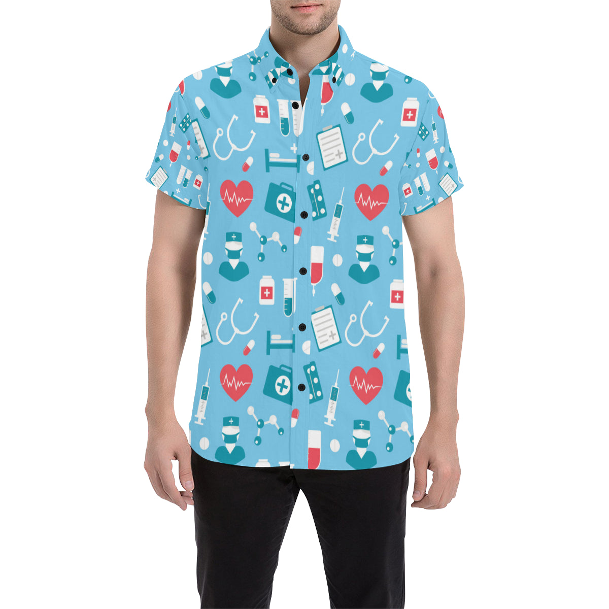 Nurse Pattern Print Design A03 Men's Short Sleeve Button Up Shirt