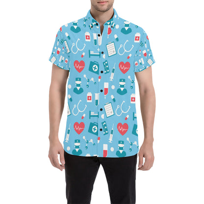 Nurse Pattern Print Design A03 Men's Short Sleeve Button Up Shirt