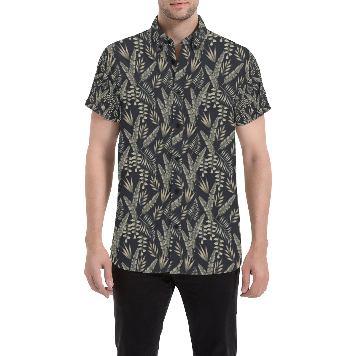 Banana Leaf Pattern Print Design 07 Men's Short Sleeve Button Up Shirt