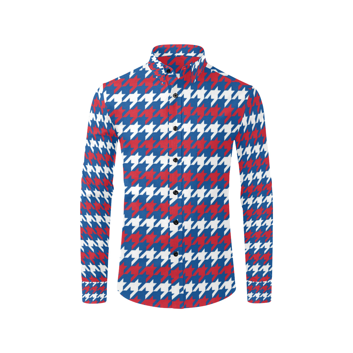 Patriotic Houndstooth Pattern Print Design A02 Men's Long Sleeve Shirt