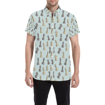 Chess Pattern Print Design 02 Men's Short Sleeve Button Up Shirt