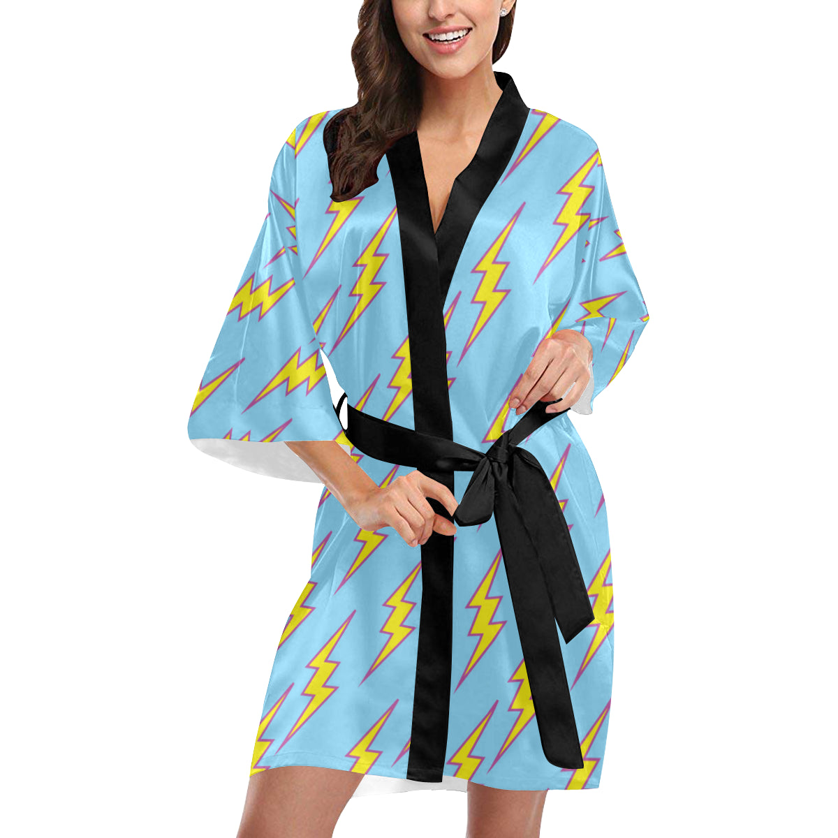 Lightning Thunder Pattern Print Design 02 Women's Short Kimono