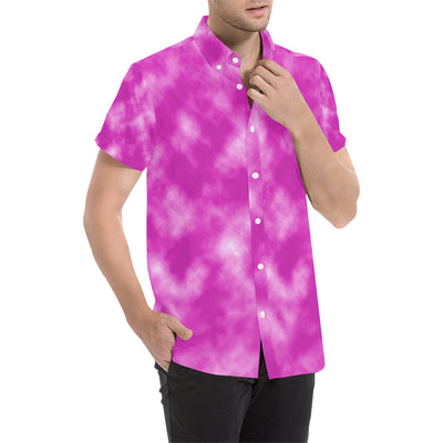 Tie Dye Pink Design Print Men's Short Sleeve Button Up Shirt