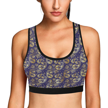 Paisley Blue Yellow Design Print Sports Bra