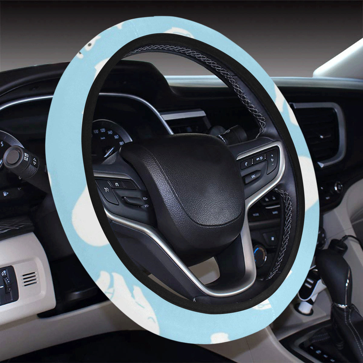 Polar Bear Pattern Print Design PB01 Steering Wheel Cover with Elastic Edge
