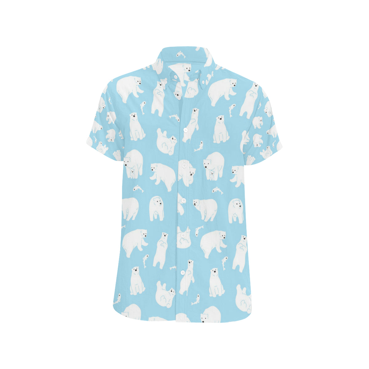 Polar Bear Pattern Print Design PB01 Men's Short Sleeve Button Up Shirt