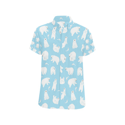 Polar Bear Pattern Print Design PB01 Men's Short Sleeve Button Up Shirt
