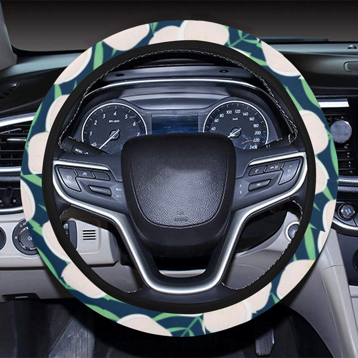 Pink Plumeria Pattern Print Design PM016 Steering Wheel Cover with Elastic Edge