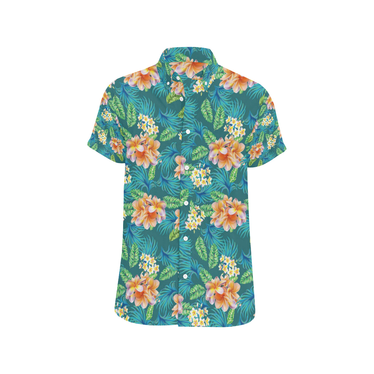 Plumeria Tropical Flower Design Print Men's Short Sleeve Button Up Shirt