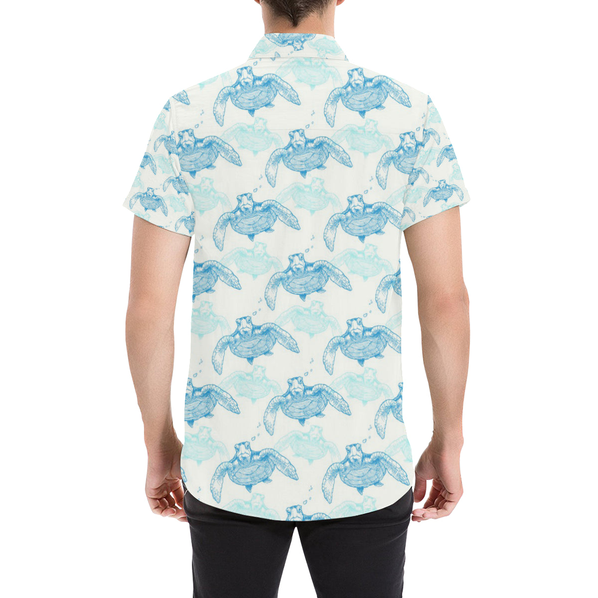 Sea Turtle Pattern Print Design T01 Men's Short Sleeve Button Up Shirt