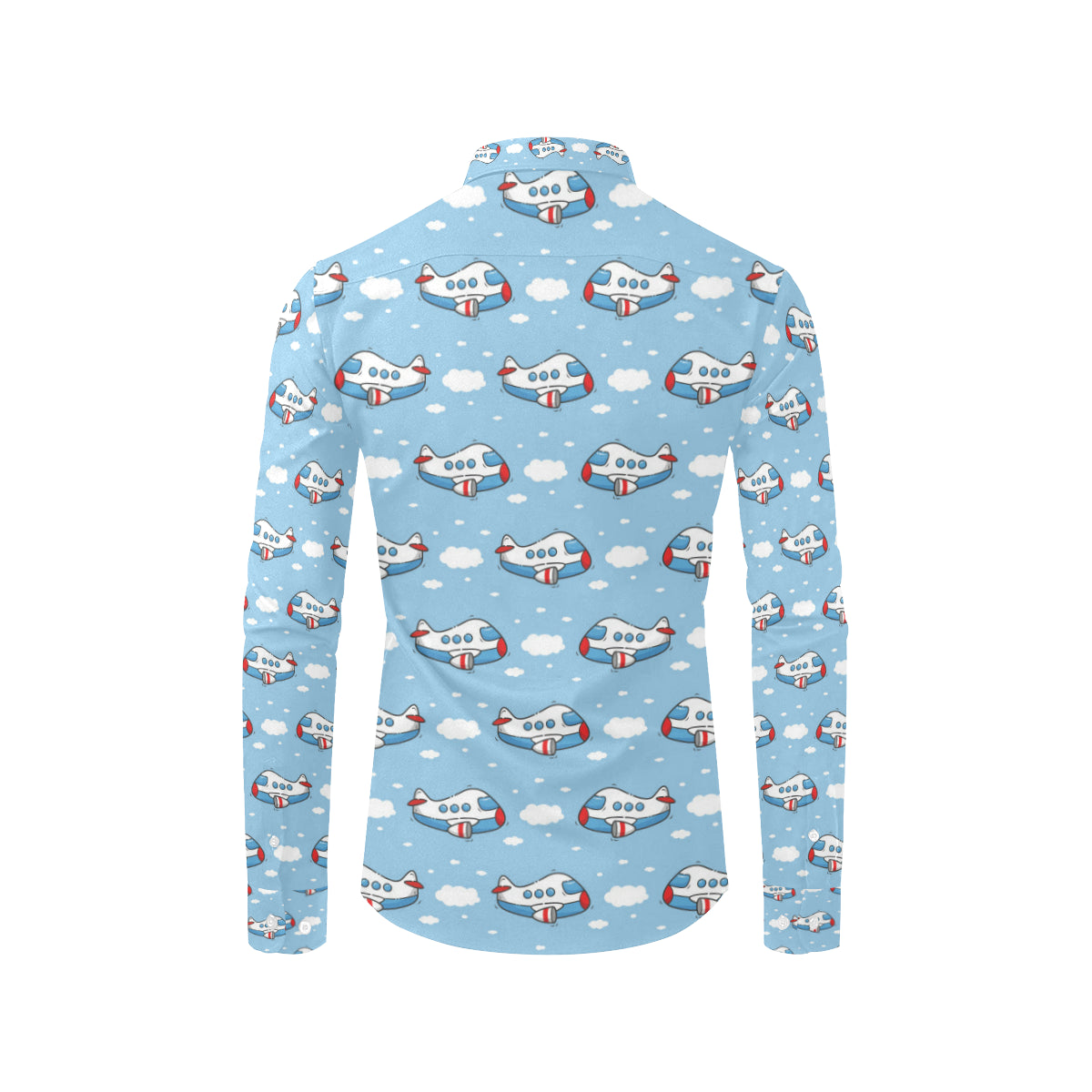 Airplane Cartoon Pattern Print Design 07 Men's Long Sleeve Shirt