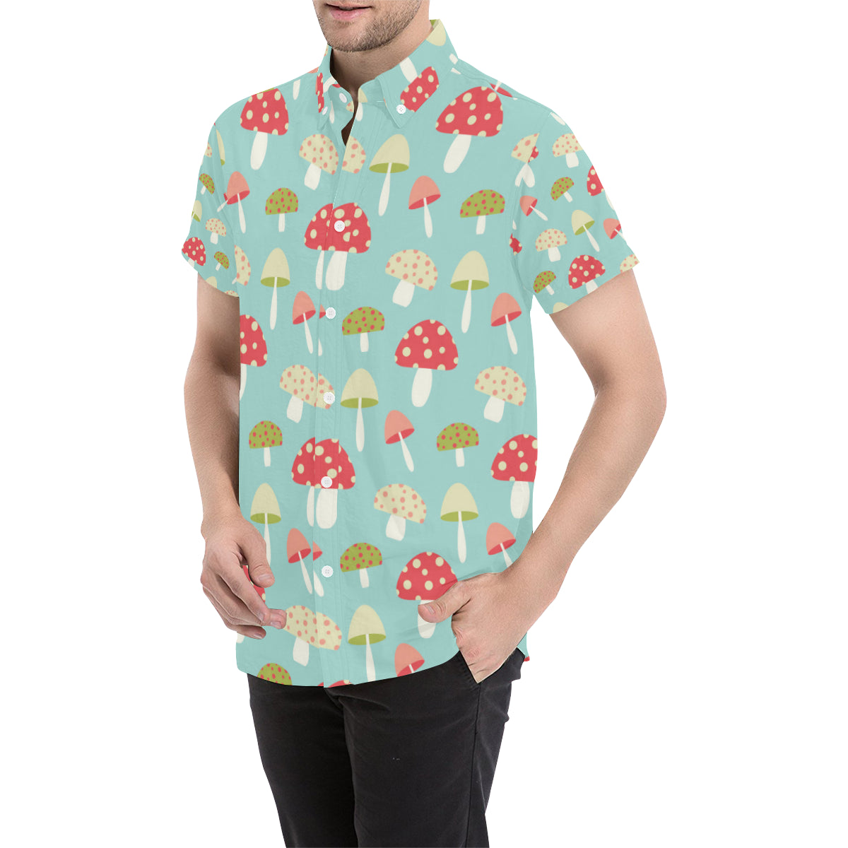 Mushroom Pattern Print Design A01 Men's Short Sleeve Button Up Shirt