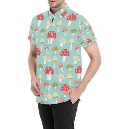 Mushroom Pattern Print Design A01 Men's Short Sleeve Button Up Shirt