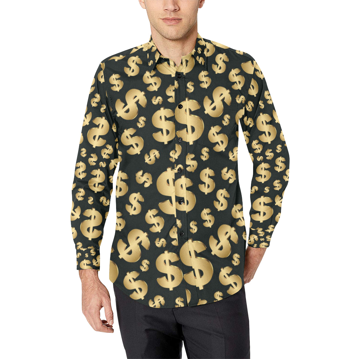 Dollar Pattern Print Design DO04 Men's Long Sleeve Shirt