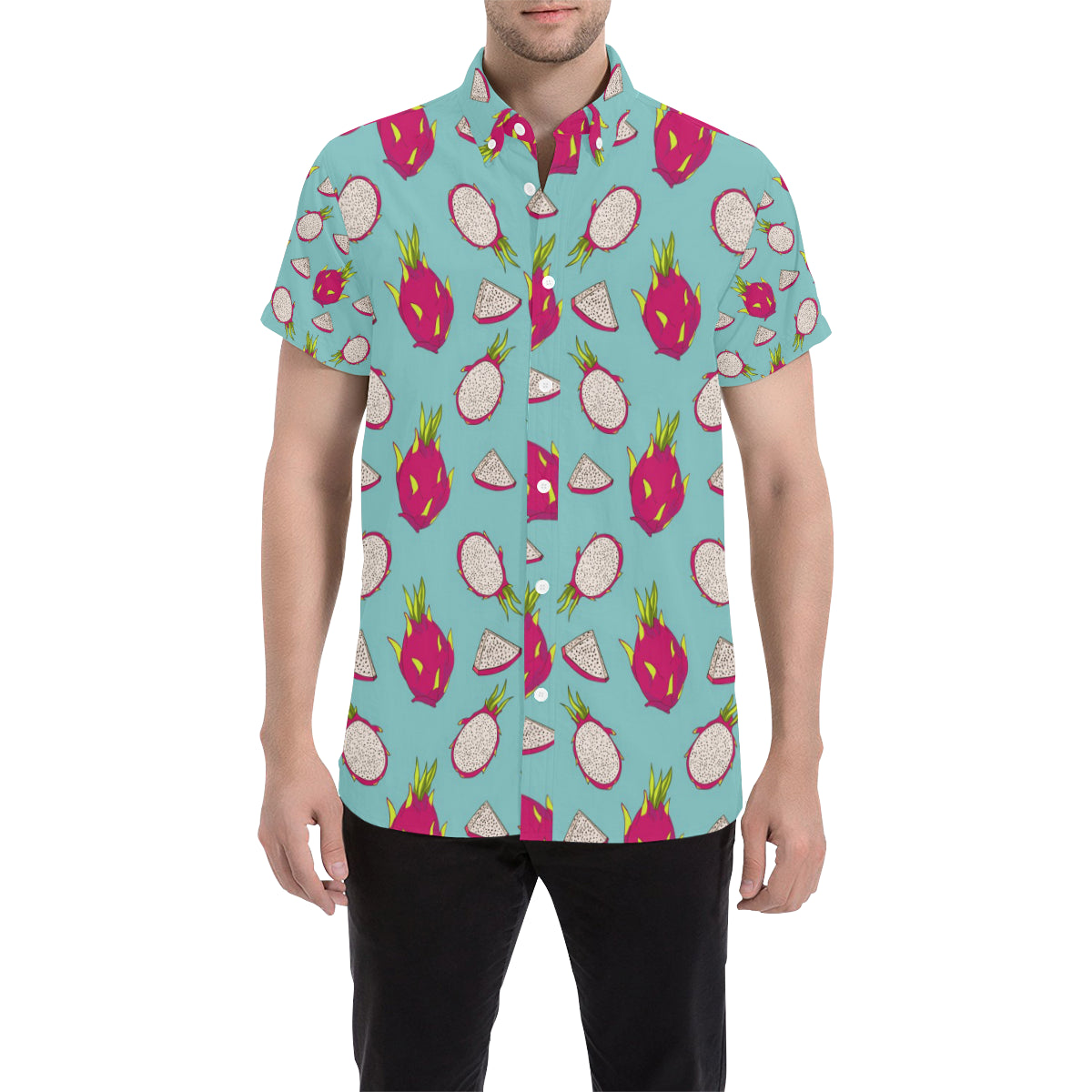 Dragonfruit Pattern Print Design DF01 Men's Short Sleeve Button Up Shirt