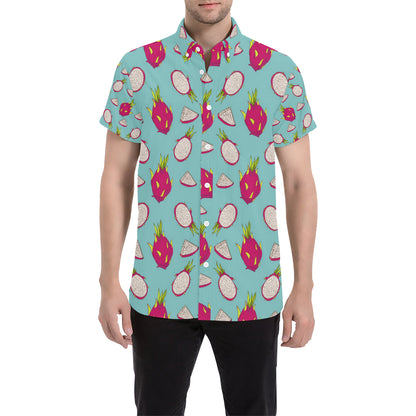 Dragonfruit Pattern Print Design DF01 Men's Short Sleeve Button Up Shirt