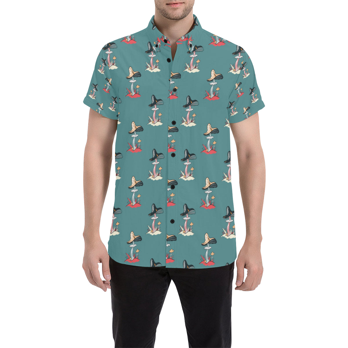 Mushroom Pattern Print Design A04 Men's Short Sleeve Button Up Shirt