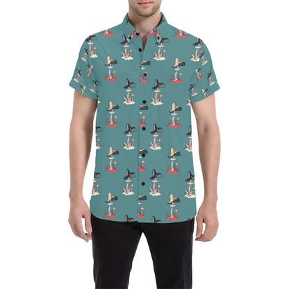 Mushroom Pattern Print Design A04 Men's Short Sleeve Button Up Shirt