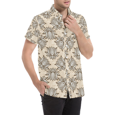 lotus Boho Pattern Print Design LO05 Men's Short Sleeve Button Up Shirt