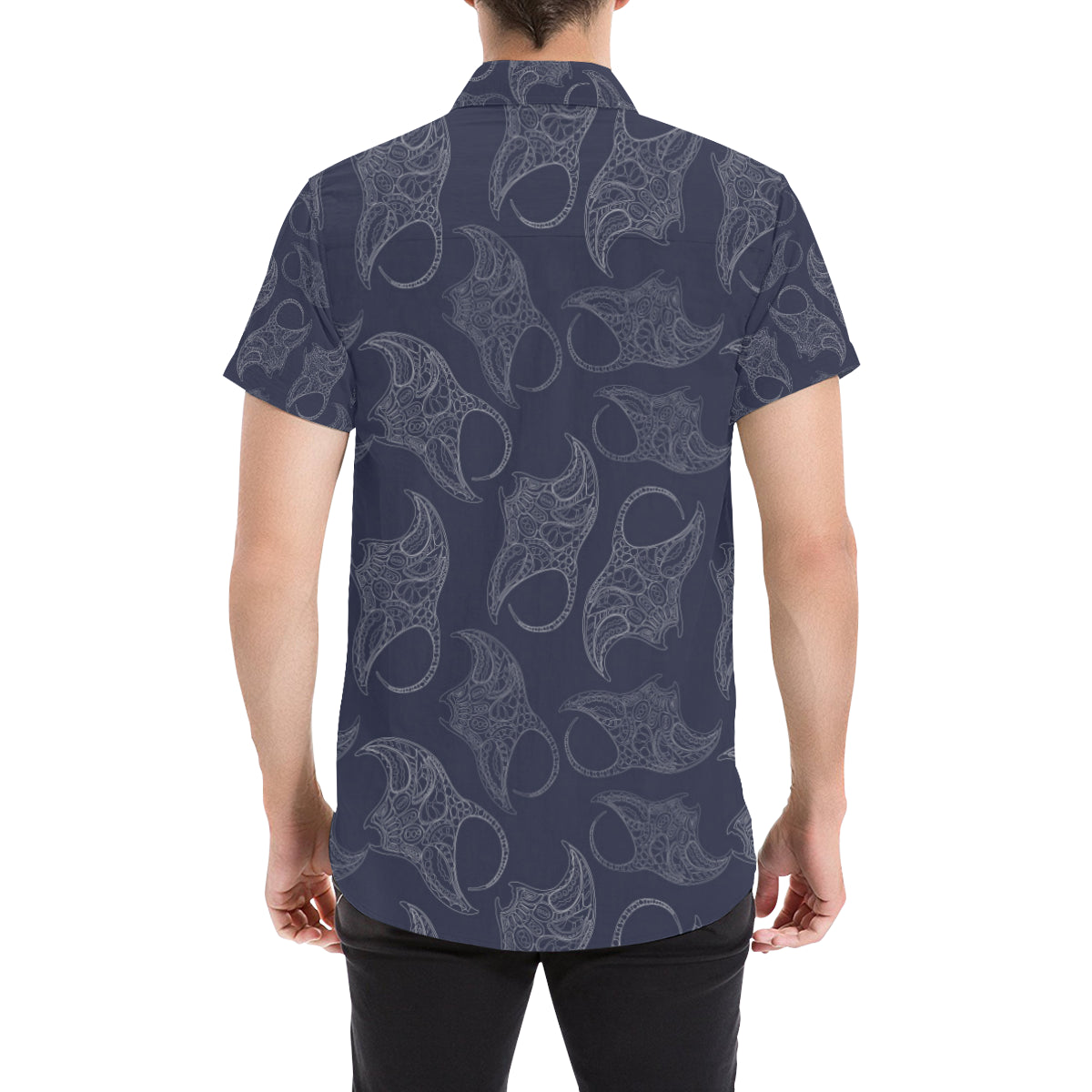 Manta Ray Pattern Print Design 01 Men's Short Sleeve Button Up Shirt
