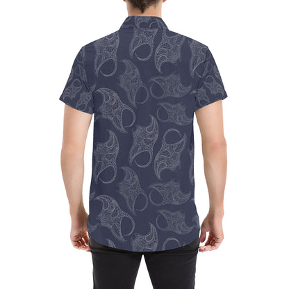 Manta Ray Pattern Print Design 01 Men's Short Sleeve Button Up Shirt