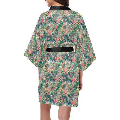 Buddha Pattern Print Design 08 Women's Short Kimono