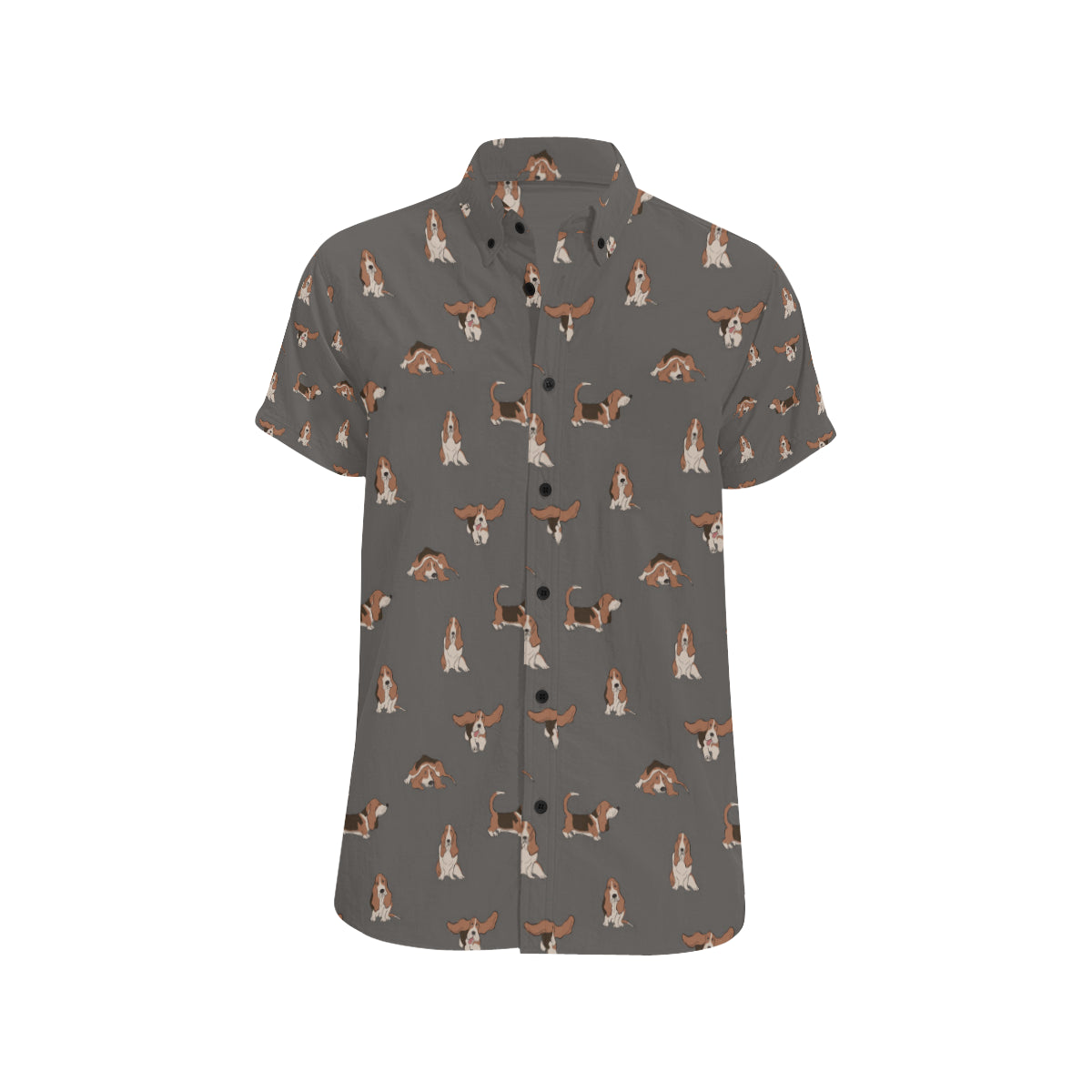 Basset Hound Pattern Print Design 03 Men's Short Sleeve Button Up Shirt