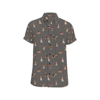 Basset Hound Pattern Print Design 03 Men's Short Sleeve Button Up Shirt