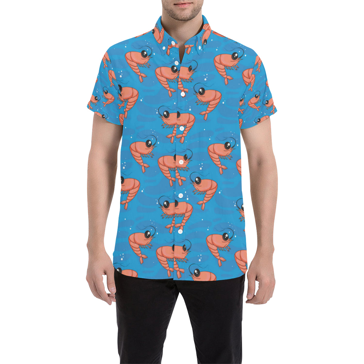 Prawn Cute Pattern Print Design 03 Men's Short Sleeve Button Up Shirt