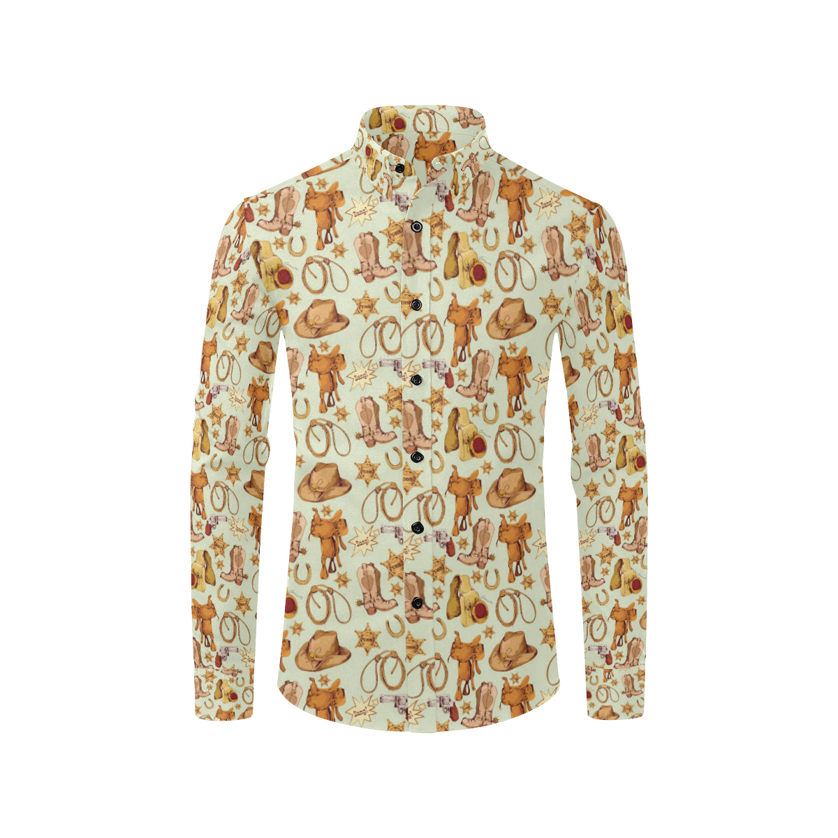 Western Cowboy Design Pattern Men's Long Sleeve Shirt