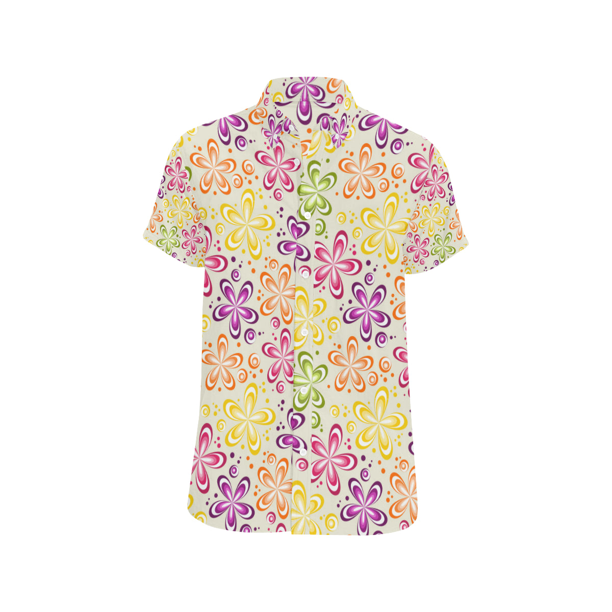 Flower Power Colorful Design Print Men's Short Sleeve Button Up Shirt