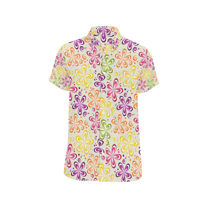 Flower Power Colorful Design Print Men's Short Sleeve Button Up Shirt