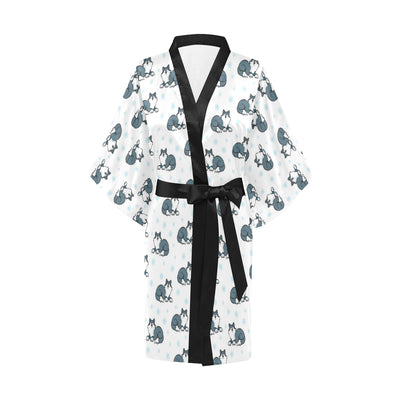 Alaskan Malamute Pattern Print Design 03 Women's Short Kimono