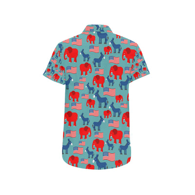 Donkey Red Elephant Pattern Print Design 03 Men's Short Sleeve Button Up Shirt