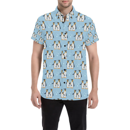 Penguin Pattern Print Design A04 Men's Short Sleeve Button Up Shirt