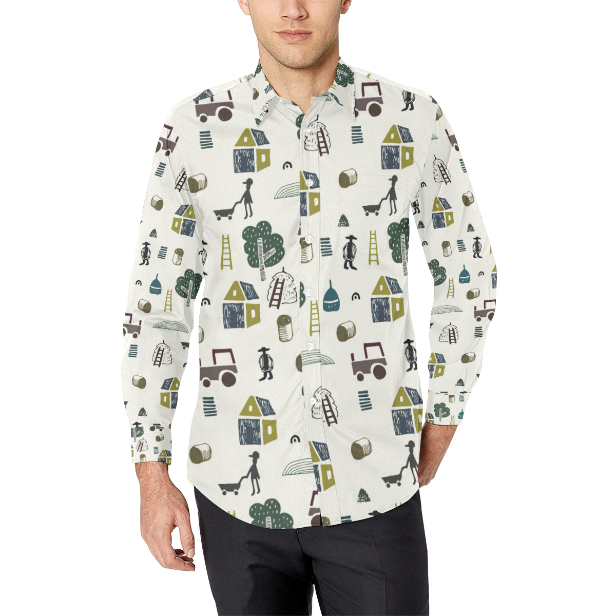 Agricultural Farm Print Design 01 Men's Long Sleeve Shirt