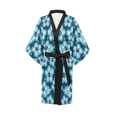 Blue Hibiscus Pattern Print Design HB011 Women's Short Kimono