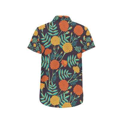 Marigold Pattern Print Design MR01 Men's Short Sleeve Button Up Shirt