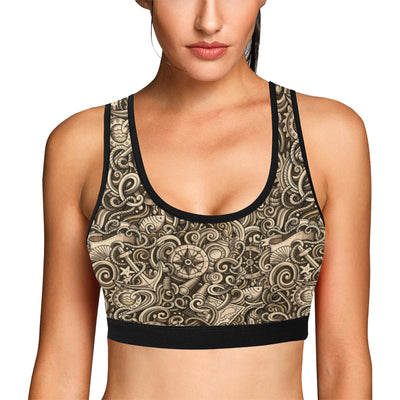 Nautical Tattoo Design Themed Print Sports Bra