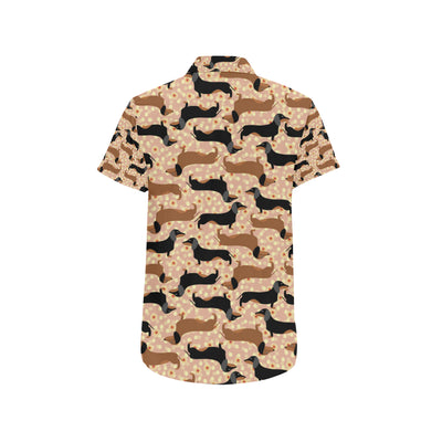 Dachshund Pattern Print Design 011 Men's Short Sleeve Button Up Shirt