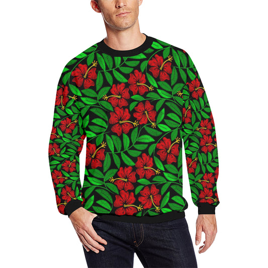 Red Hibiscus Embroidered Pattern Print Design HB03 Men Long Sleeve Sweatshirt