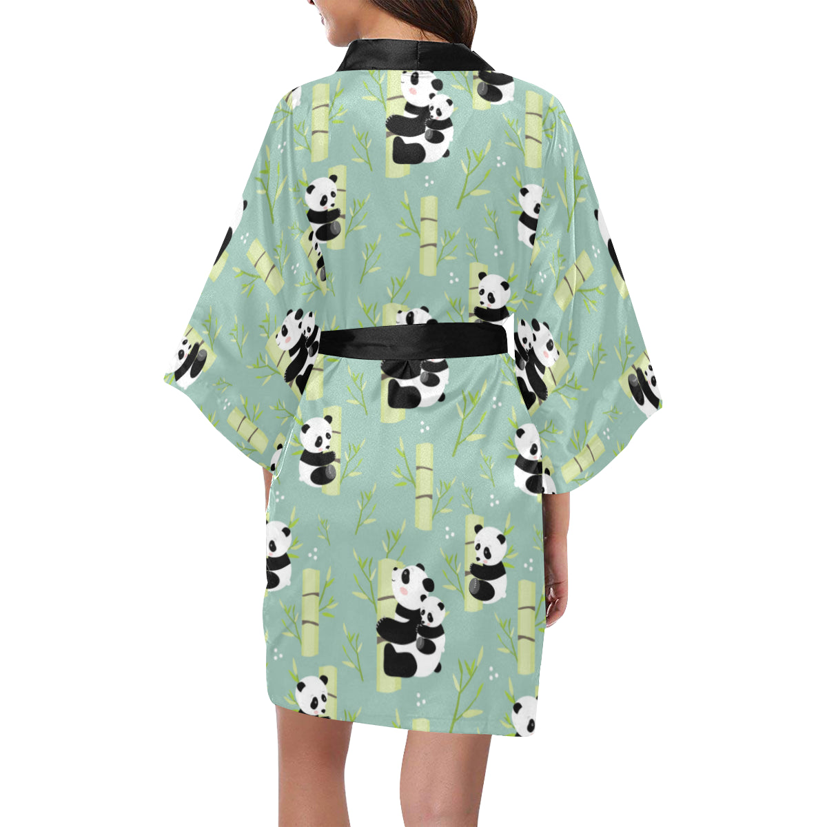 Panda Pattern Print Design A03 Women's Short Kimono