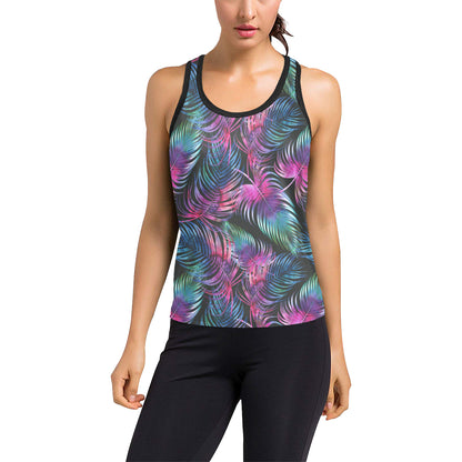 Palm Leaves Pattern Print Design PL010 Women's Racerback Tank Top