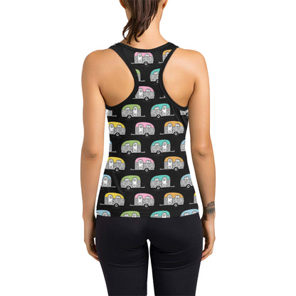 Camper Pattern Camping Themed No 2 Print Women's Racerback Tank Top