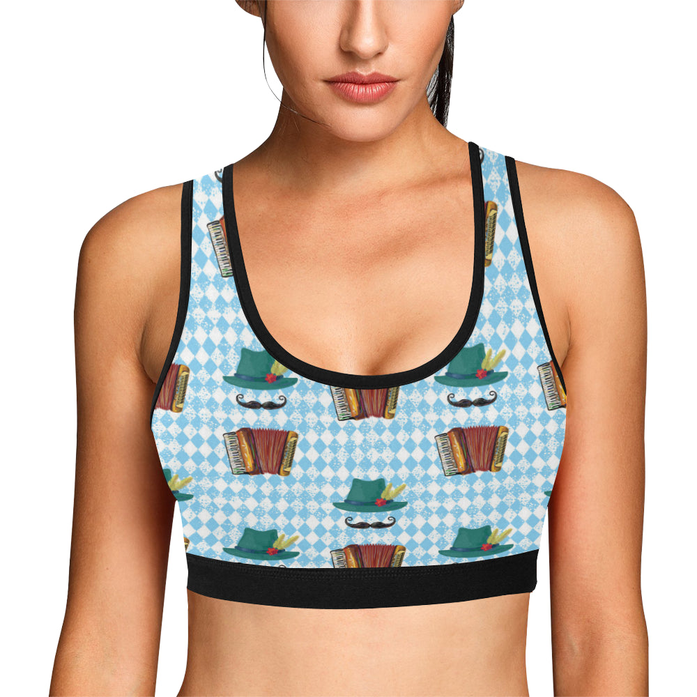 Accordion Mustache Pattern Print Design 01 Sports Bra