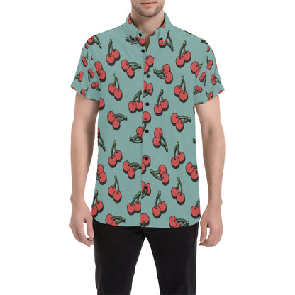 Cherry Pattern Print Design CH03 Men's Short Sleeve Button Up Shirt