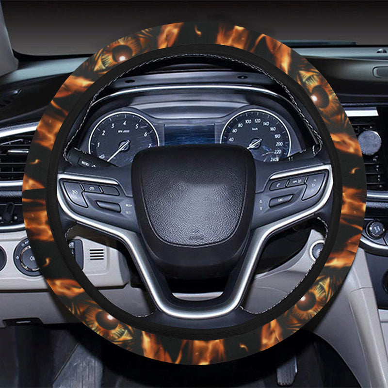 Eye of Horus in Flame Print Steering Wheel Cover with Elastic Edge