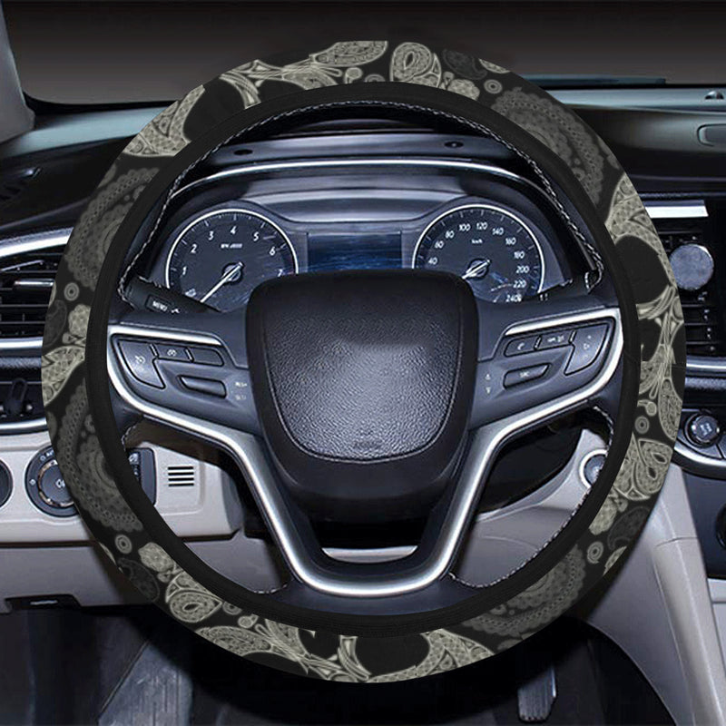 Paisley Skull Pattern Print Design A01 Steering Wheel Cover with Elastic Edge